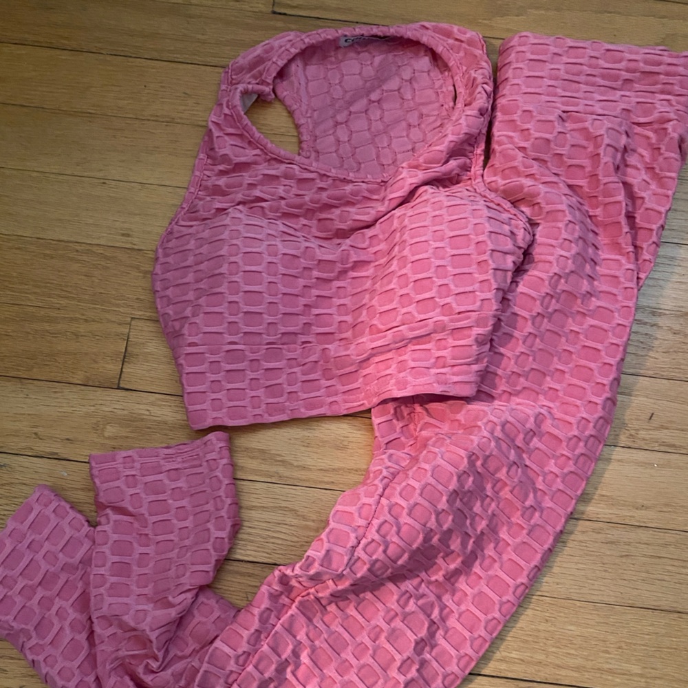 CooRun Pink Matching Workout Set Bra & Leggings Scrunch Butt Small